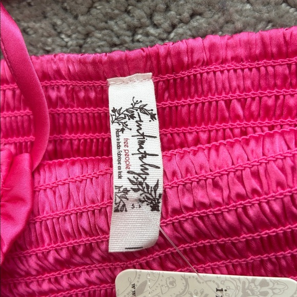 NWT $58 Free People [ Small ]Smocked Right on Time Camisole Fuchsia Pink - Picture 2 of 9